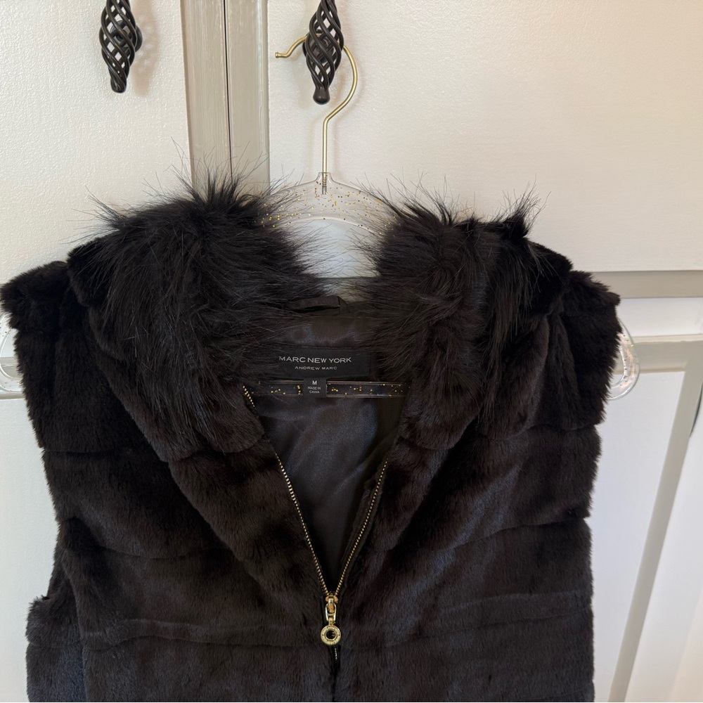 Marc New York Black Faux Fur Hooded Vest